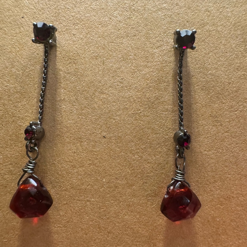 Red Stone Dangling Earrings